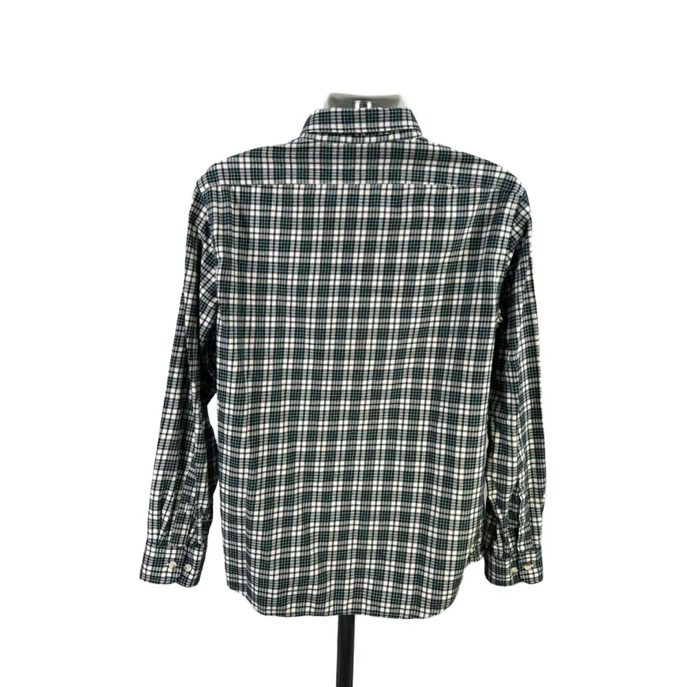 Banana Republic Men's White/Teal Plaid Untucked Long Sleeve Button Up Shirt - L